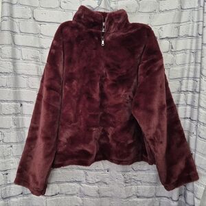 A New Day Fuzzy Mock Neck Partial Zip Sweater Womens Small Burgundy